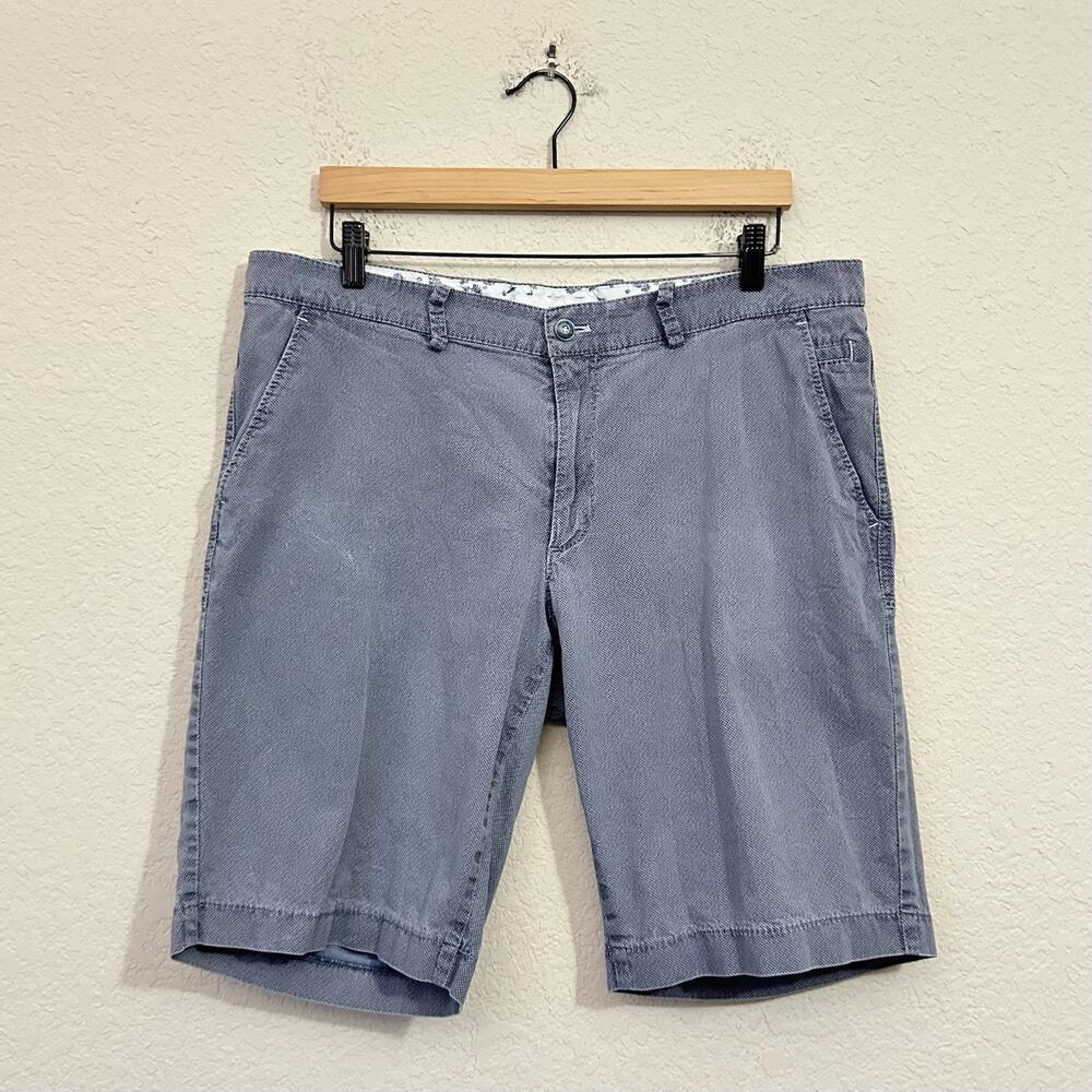 BRAX Bellevill Shorts Pigeon Blue Micro Grid Stretch Bermuda Flat Front
